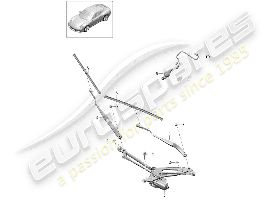 porsche 2020 (991-2) windshield wiper system compl. part diagram