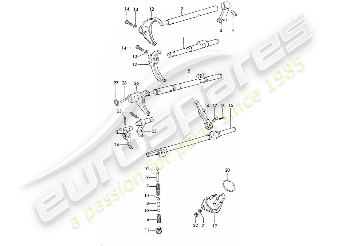 porsche 1966 (911/912) shift rods - shift forks - sportomatic part diagram