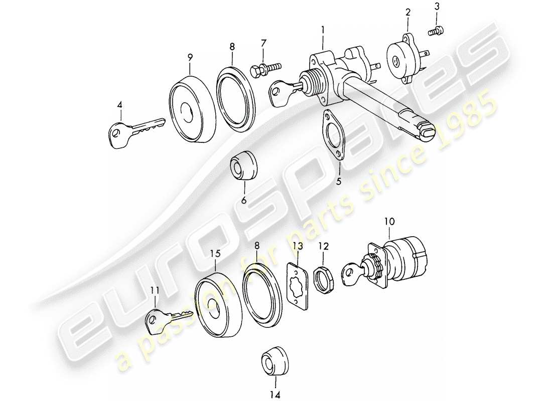 porsche 1966 (911/912) steering lock - ignition starter switch part diagram