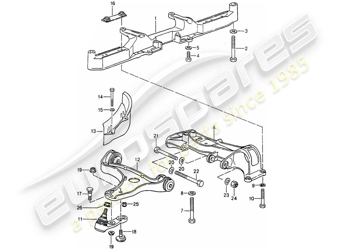 porsche 1994 (964) cross member - track control arm parts diagram