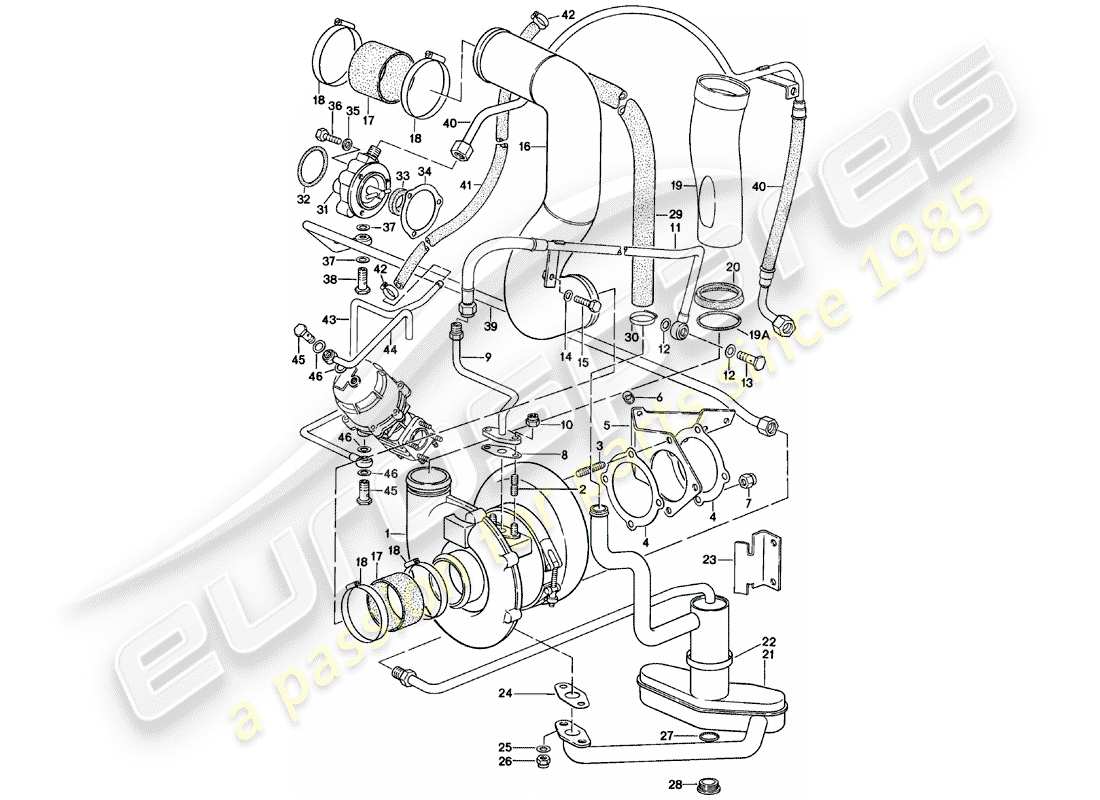 porsche 911 (1983) turbocharging part diagram