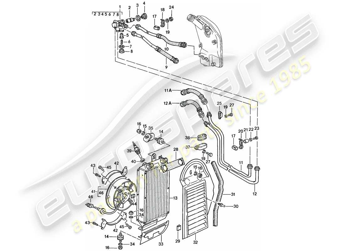 porsche 1985 (911) engine lubrication - oil cooler part diagram
