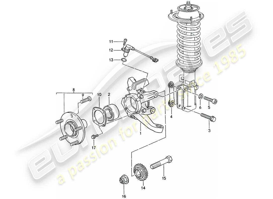 porsche 1994 (993) wheel carrier - wheel hub part diagram