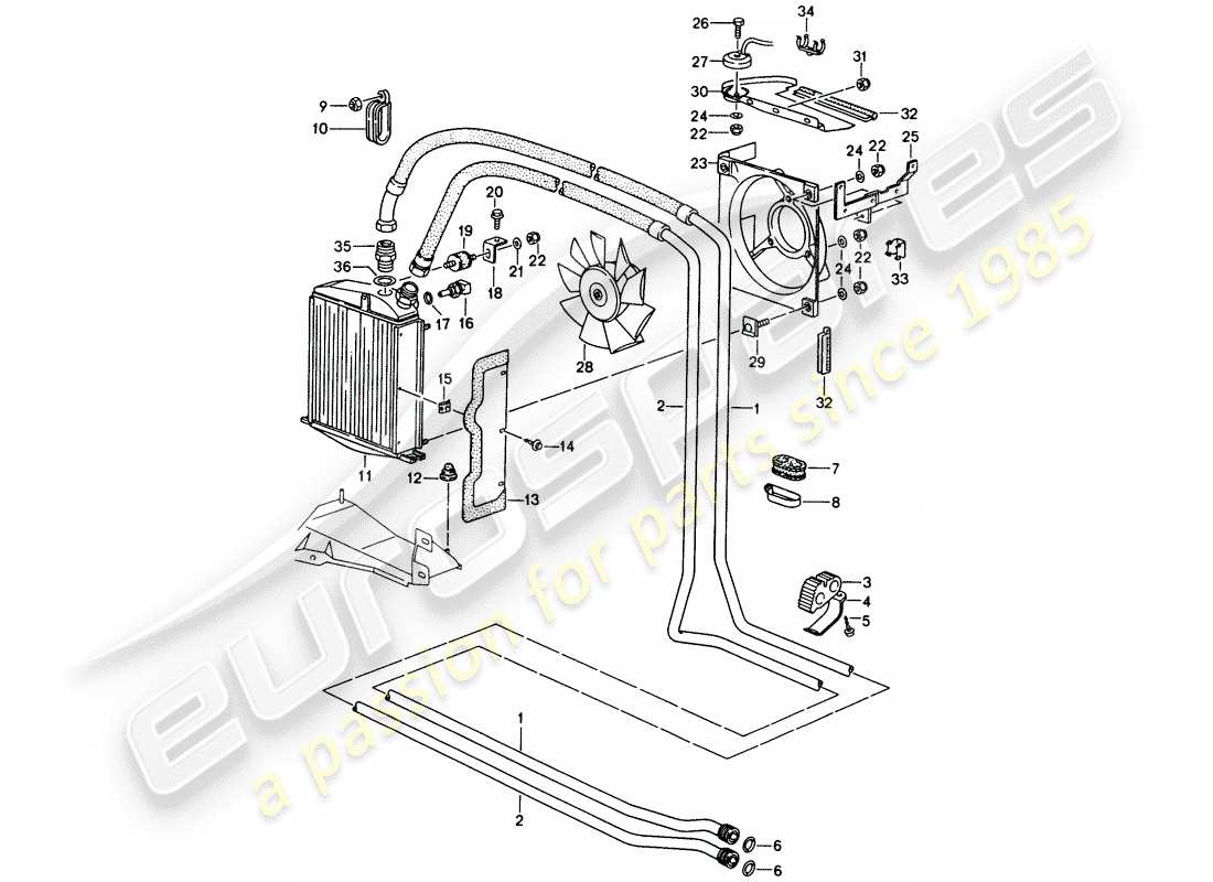 porsche 1994 (993) oil cooler - lines part diagram