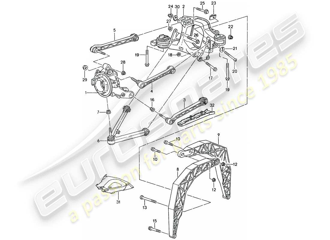 porsche 1998 (993) rear axle part diagram