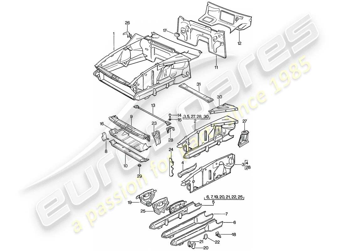 porsche 1982 (928) front end part diagram