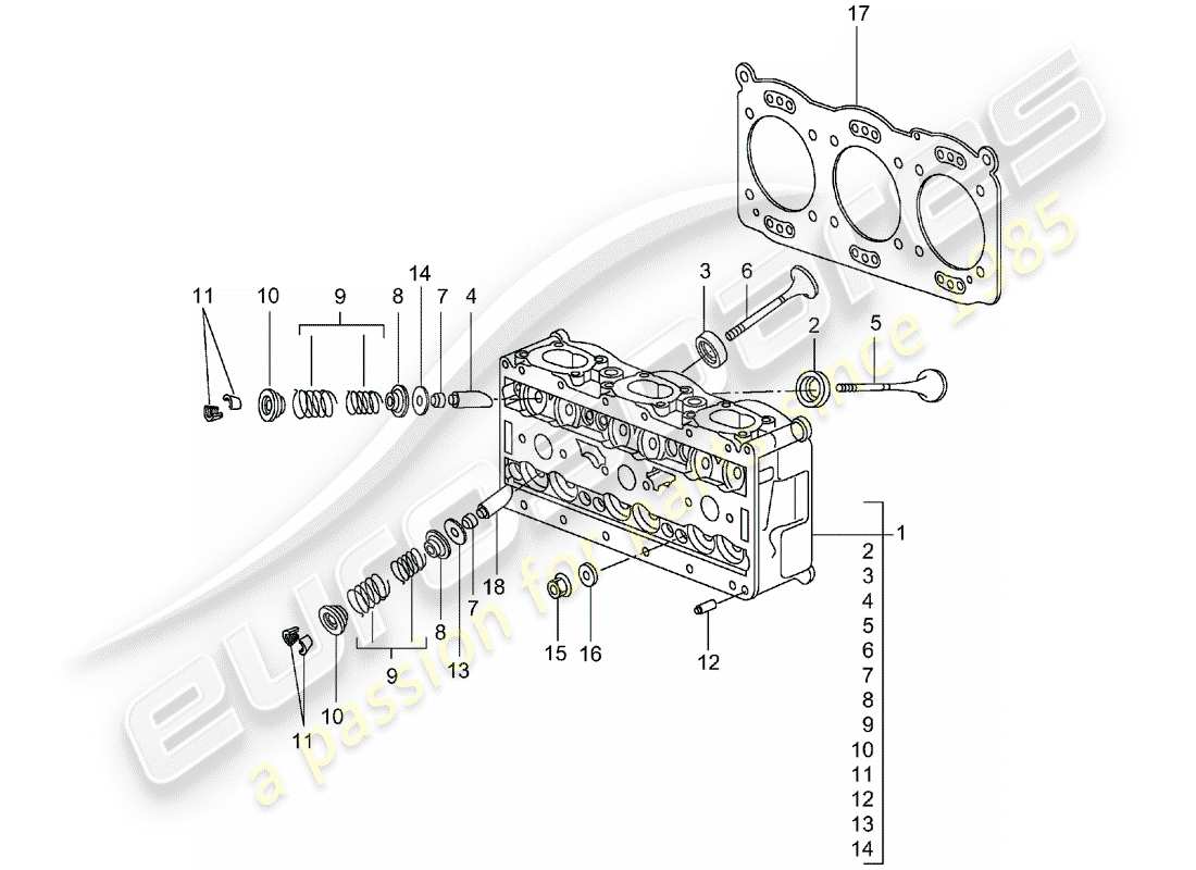 porsche 2001 (996 turbo / gt2) cylinder head part diagram