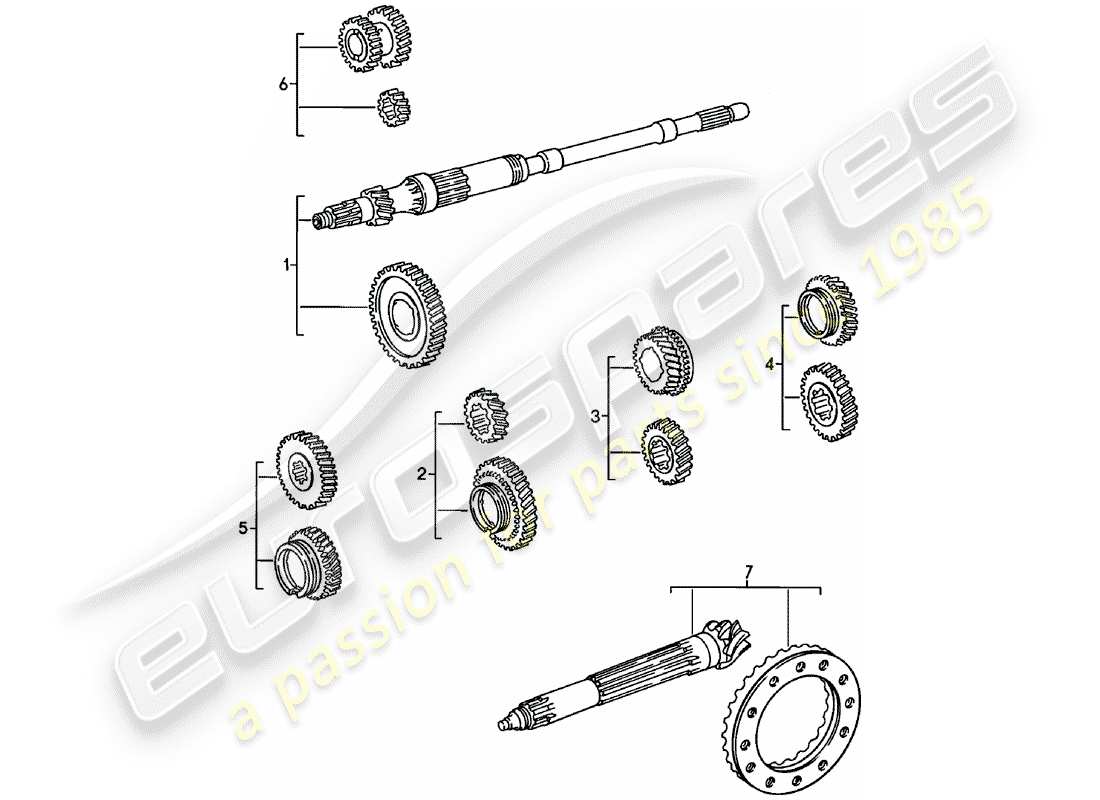 porsche 911 (1983) gear wheel sets - 5. - speed - transmission part diagram