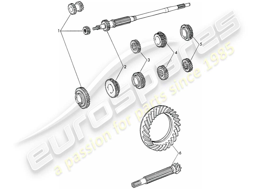 porsche 1965 (911/912) gear wheel sets - 5-speed - transmission part diagram
