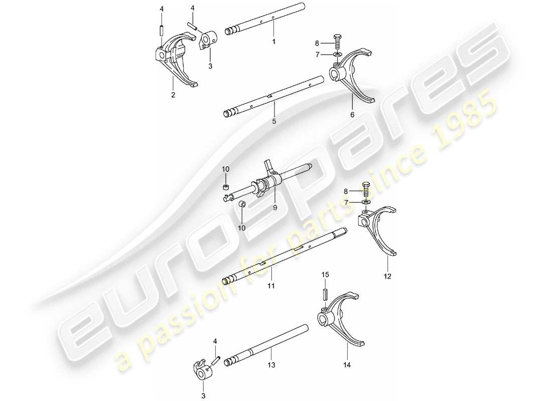 porsche 2004 (996 turbo / gt2) selector shaft part diagram