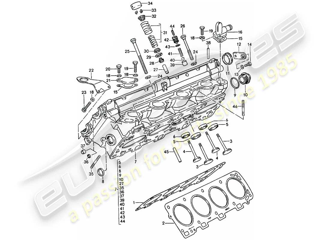 porsche 1991 (928) cylinder head - - repair set for maintenance - see illustration: part diagram