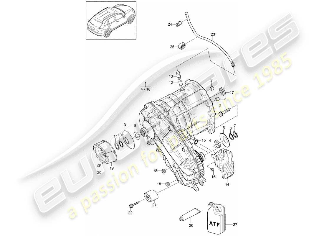 porsche 2011 (cayenne e2 92a) transfer box part diagram