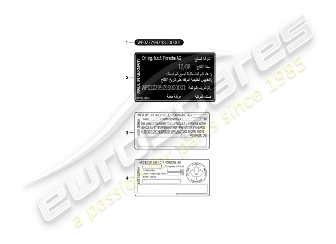 porsche 2011 (987 boxster) signs/notices parts diagram