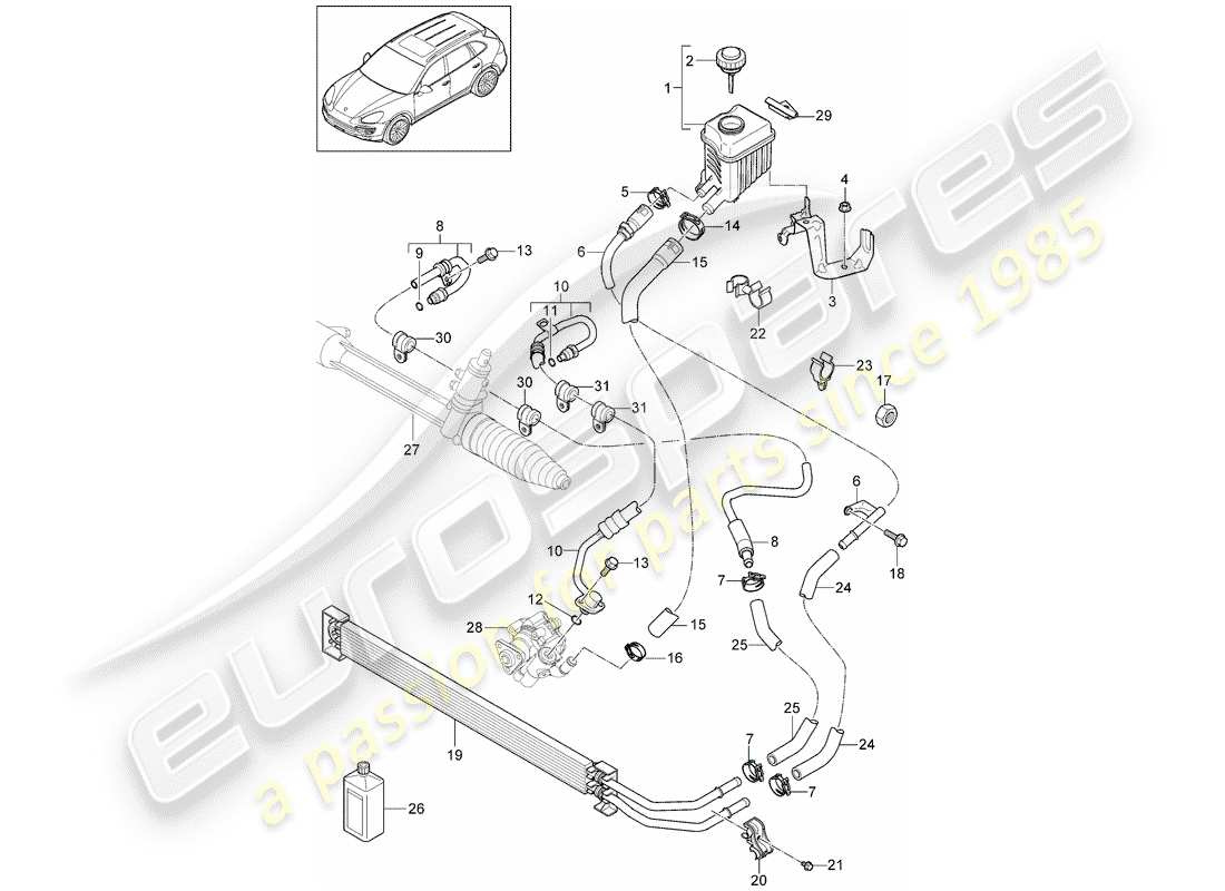 porsche 2011 (cayenne e2 92a) power steering part diagram