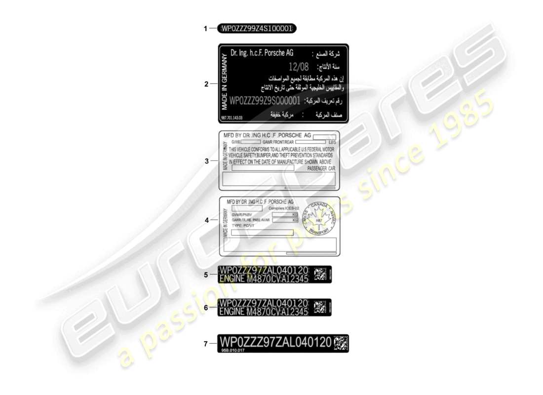porsche 2013 (981 boxster) signs/notices parts diagram