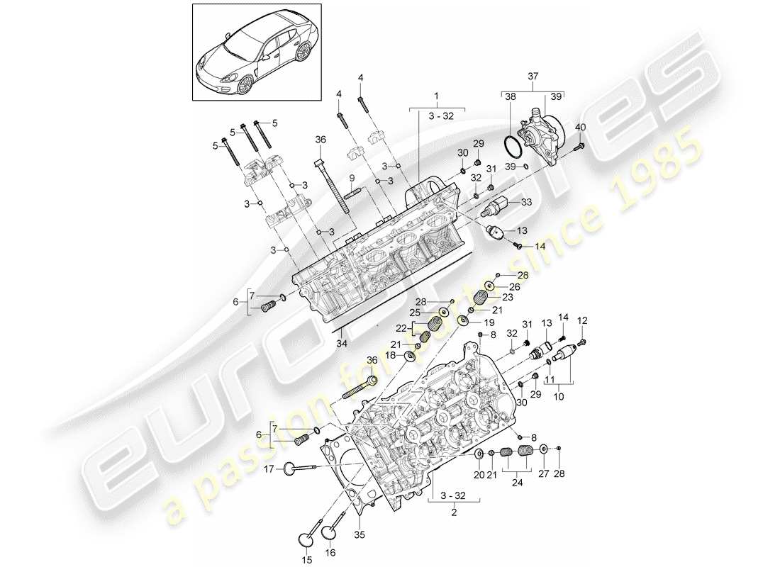 porsche 2015 (panamera 970) cylinder head part diagram