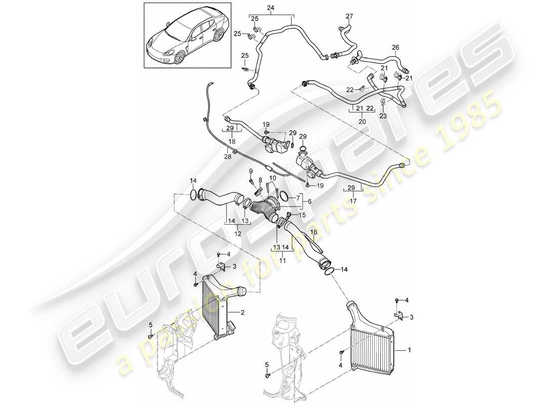 porsche panamera 970 (2015) charge air cooler parts diagram