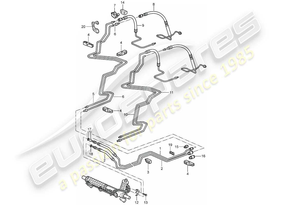 porsche 2005 (996 turbo / gt2) power steering - lines parts diagram