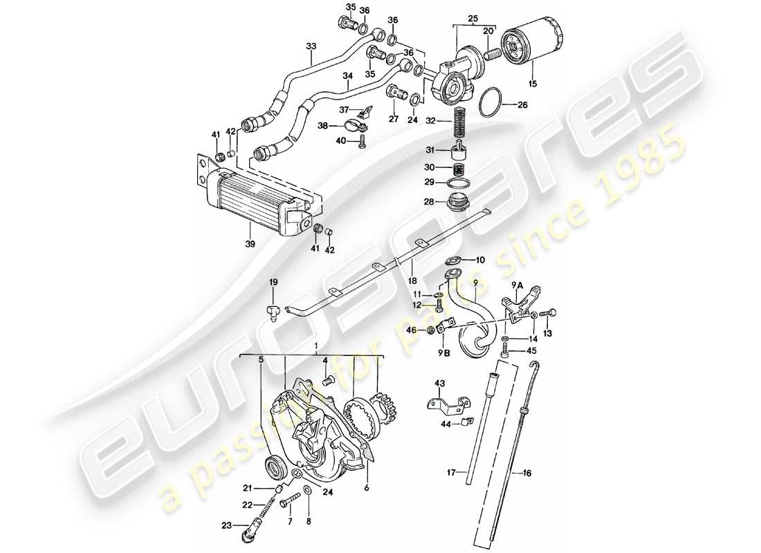 porsche 1983 (924) engine lubrication - engine oil cooler part diagram