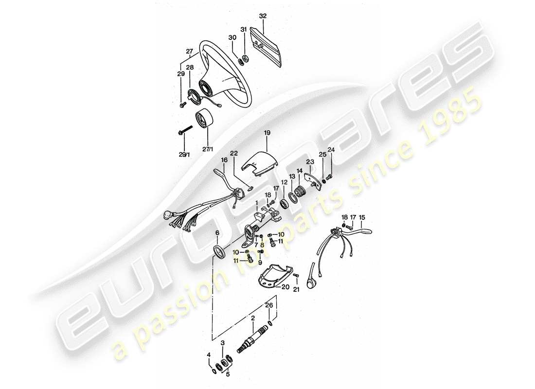 porsche 1977 (911 turbo) steering wheel - steering shaft bearing - steering column switch part diagram