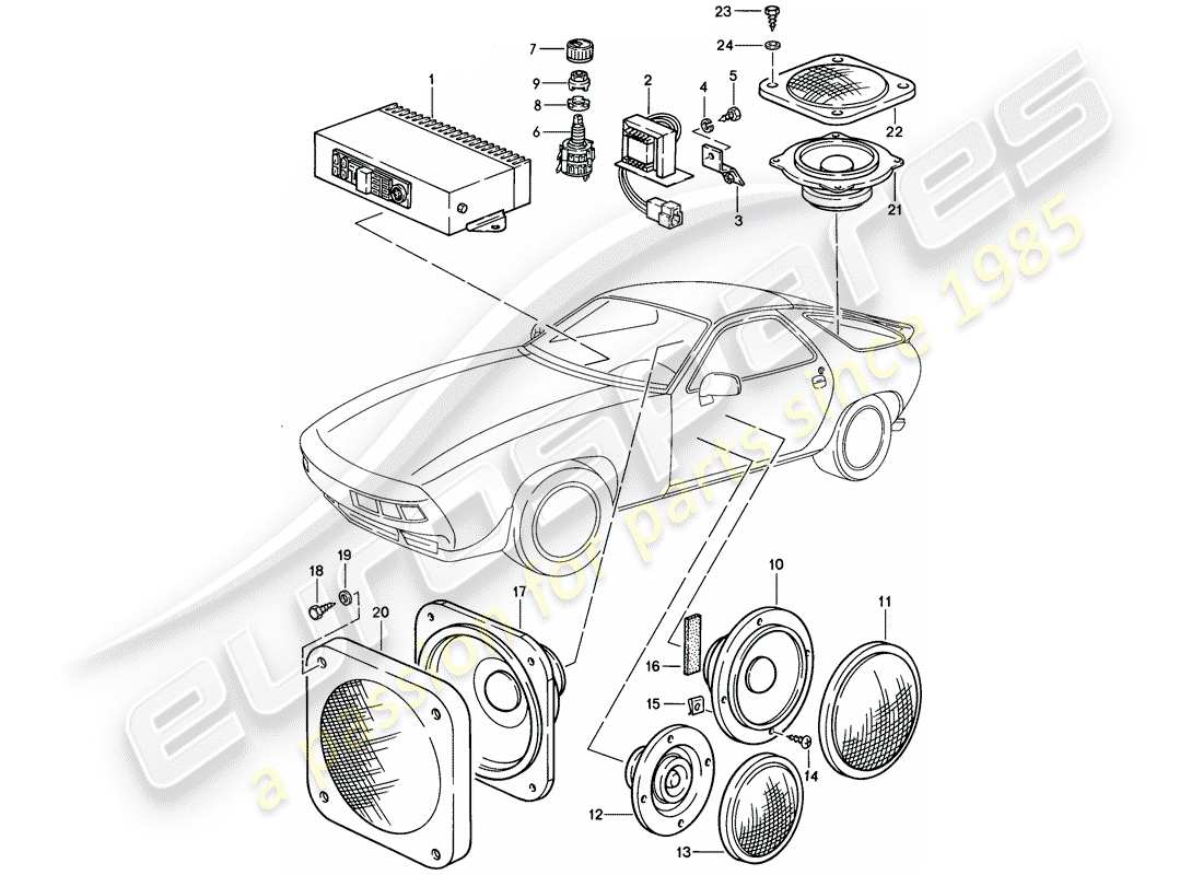 porsche 1983 (928) amplifier - loudspeaker part diagram