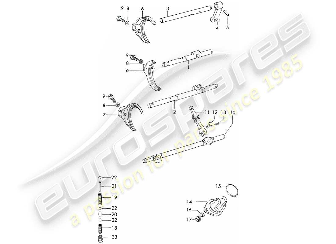 porsche 1965 (911/912) shift rods - shift forks part diagram
