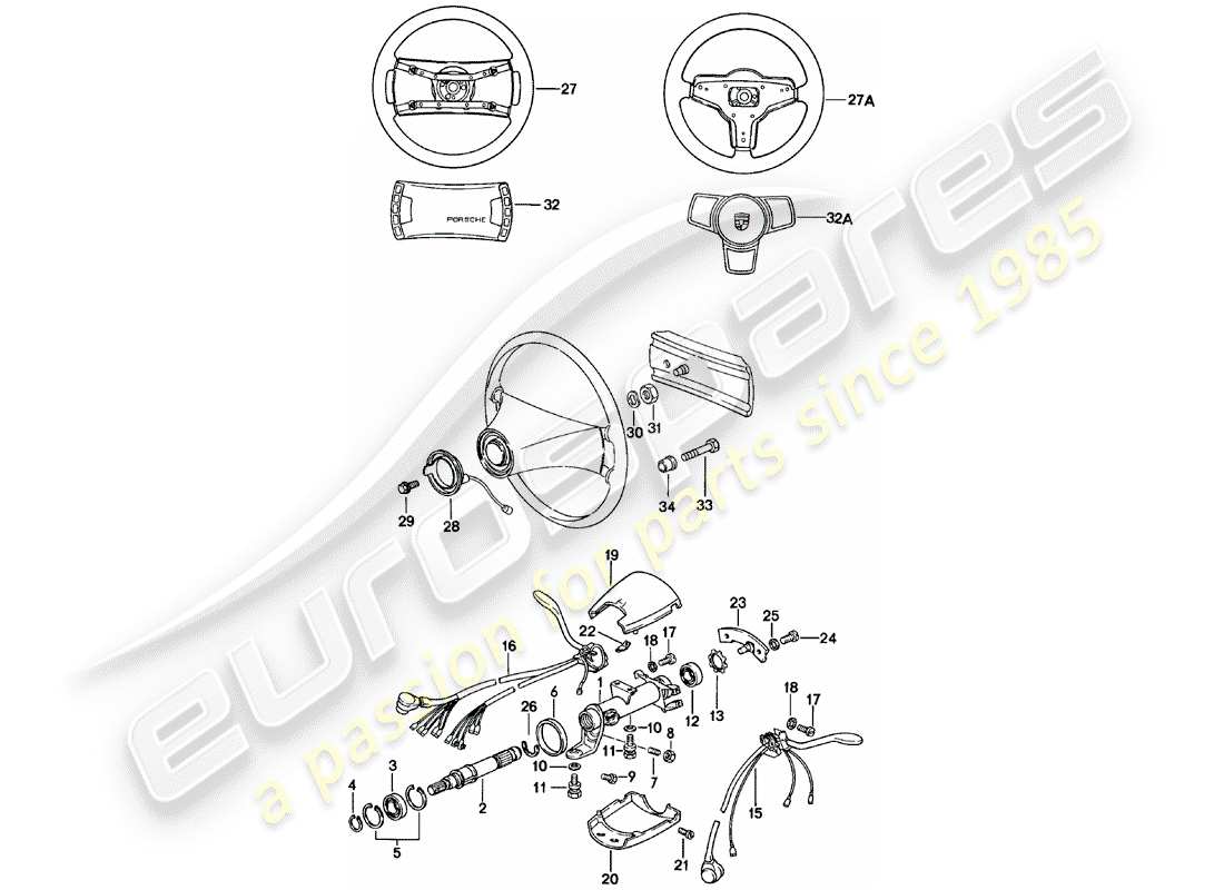 porsche 1979 (911) steering - accessories part diagram
