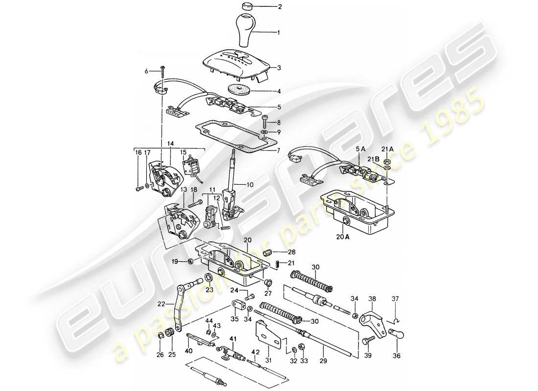 porsche 1993 (968) selector lever - tiptronic - shift-lock - key-lock part diagram