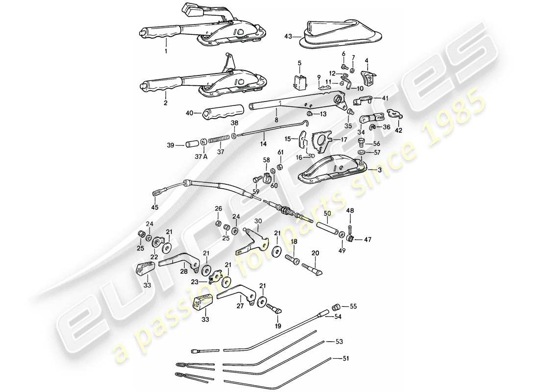 porsche 911 (1985) hand brake lever - operating lever - for - heater part diagram