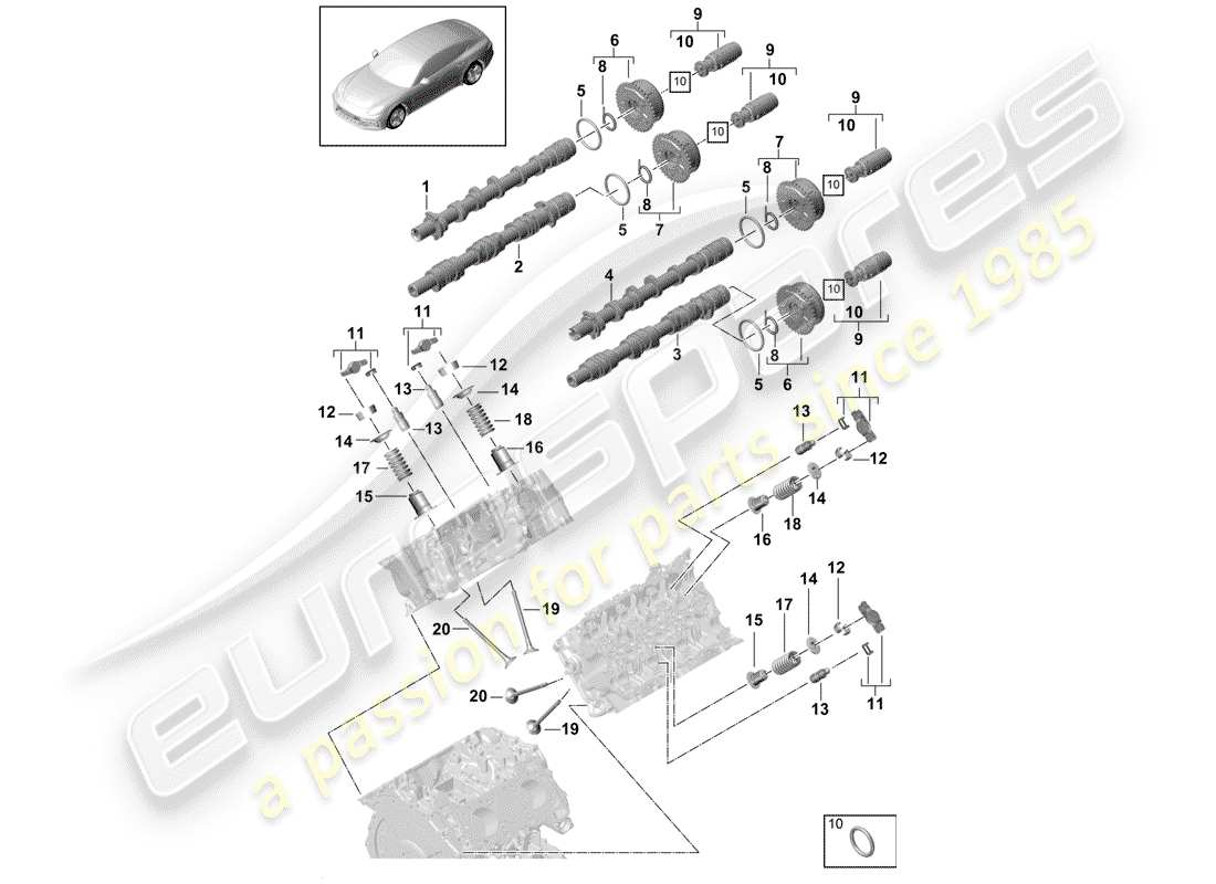 porsche panamera 971 (2018) camshaft, valves part diagram