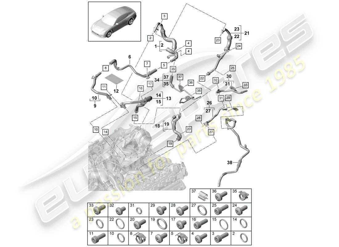 porsche 2018 (panamera 971-1) water cooling part diagram