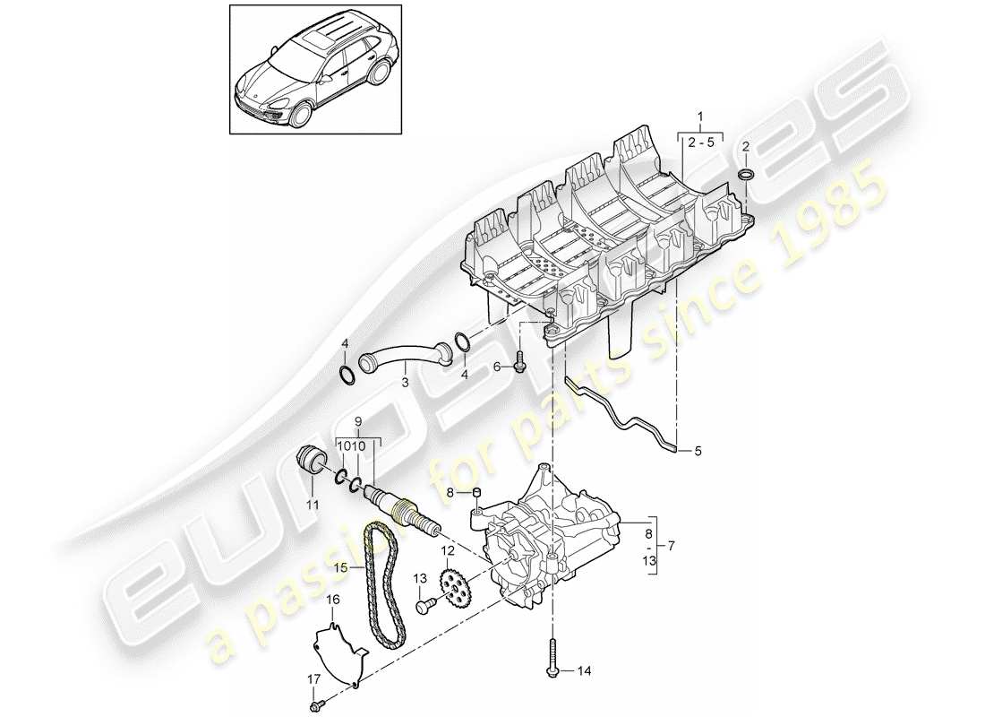 porsche 2017 (cayenne e2 92a) oil baffle plate part diagram