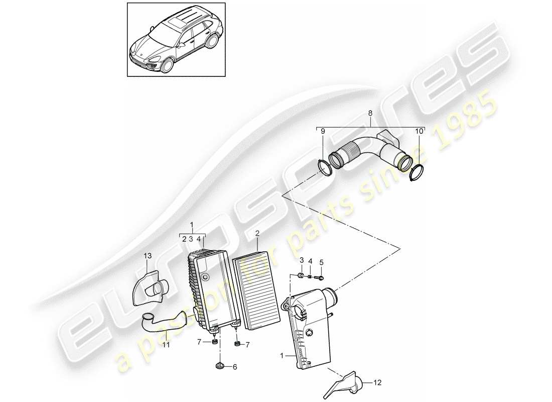 porsche 2011 (cayenne e2 92a) air cleaner with connecting part diagram