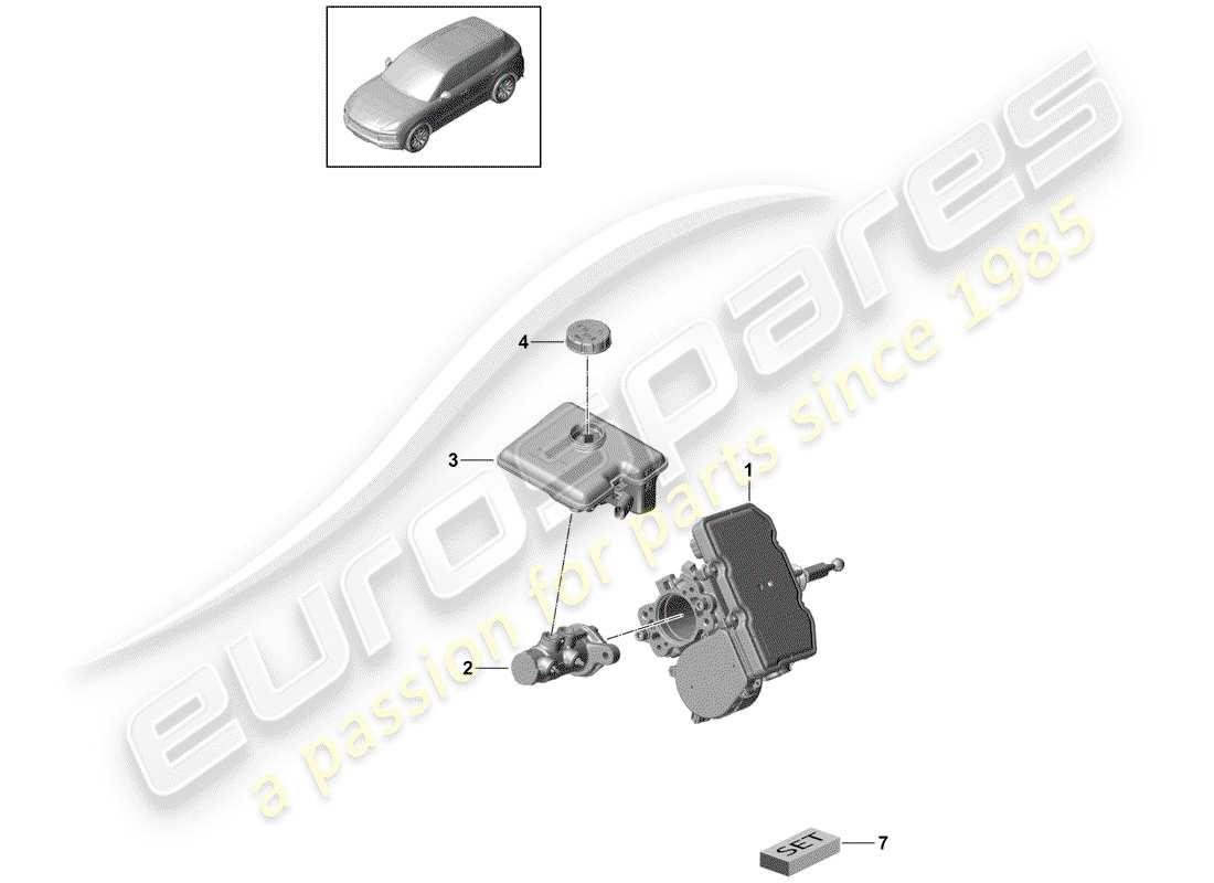 porsche 2020 (cayenne e3 9ya/9yb) tandem brake master cylinder part diagram