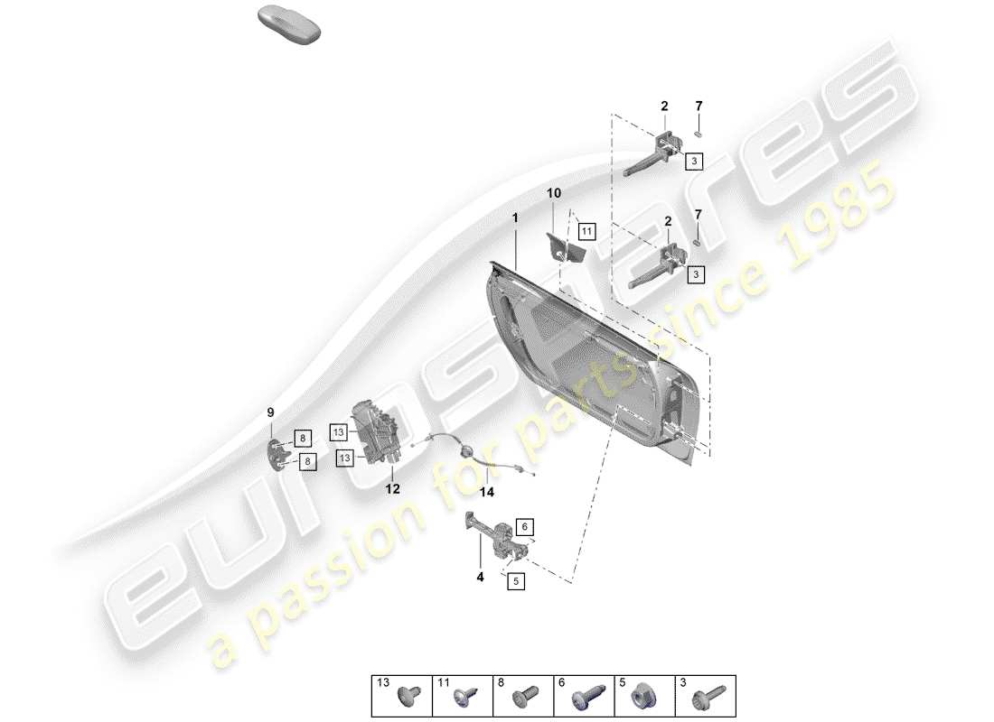 porsche 2020 (718 boxster spyder) door shell part diagram