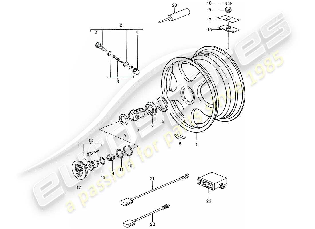 porsche 1987 (959) wheels - tyre - tire pressure control system part diagram