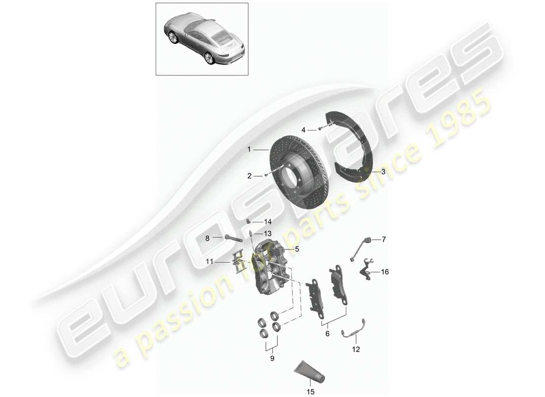 porsche 991 (2015) disc brakes parts diagram