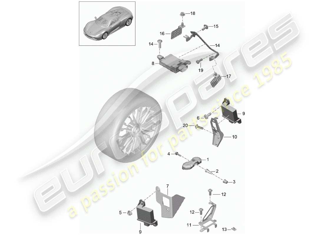 porsche 918 spyder (2015) tire pressure control system parts diagram