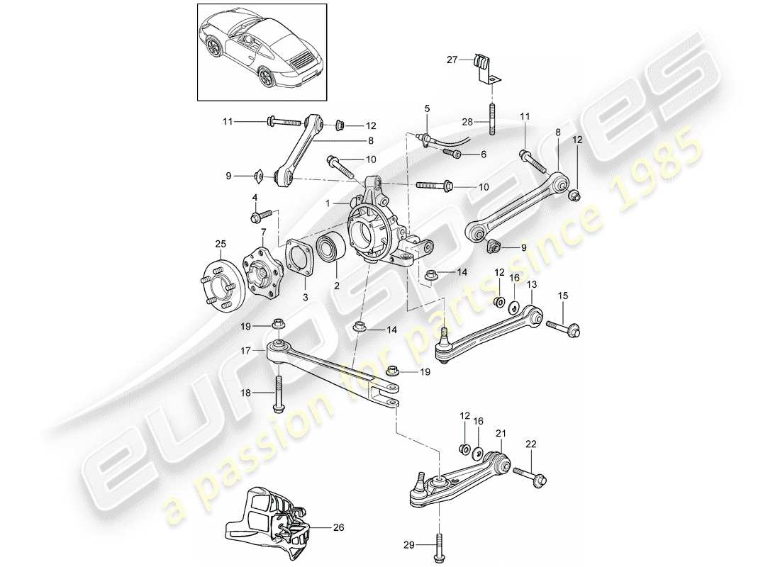 porsche 2011 (997-2) rear axle parts diagram