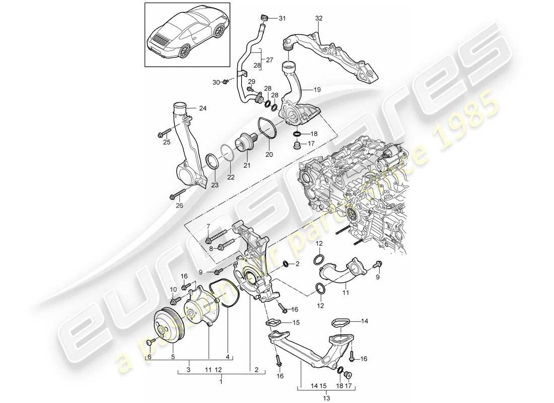 porsche 2011 (997-2) water pump parts diagram
