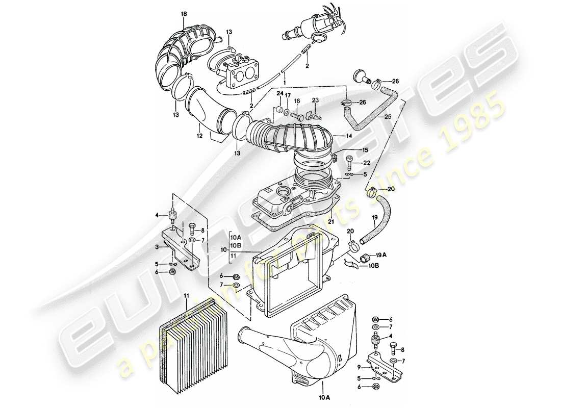 porsche 924 (1985) air cleaner system parts diagram
