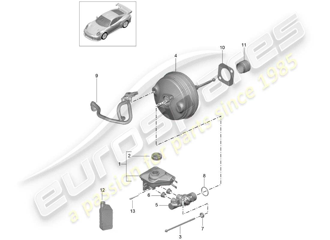 porsche 991 turbo (2016) brake master cylinder part diagram