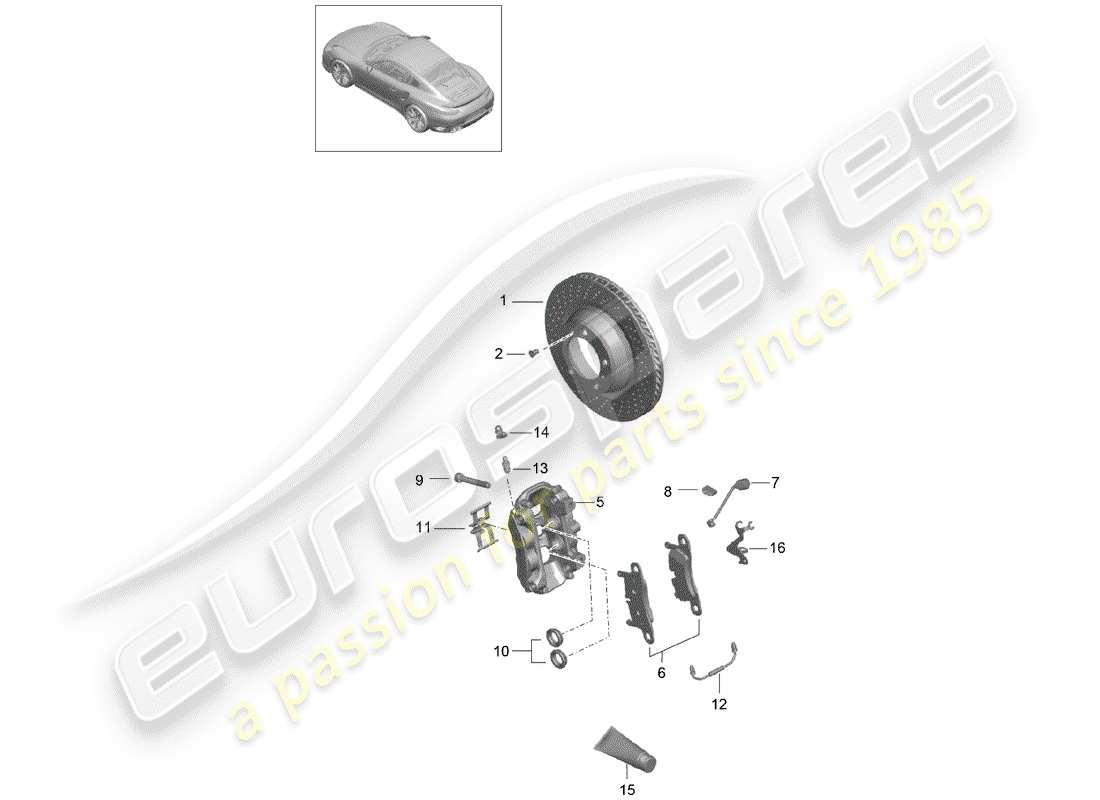 porsche 991 turbo (2014) disc brakes part diagram