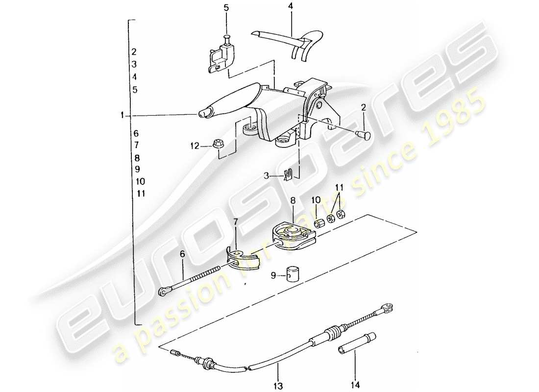porsche 2005 (996 turbo / gt2) handbrake - actuator parts diagram