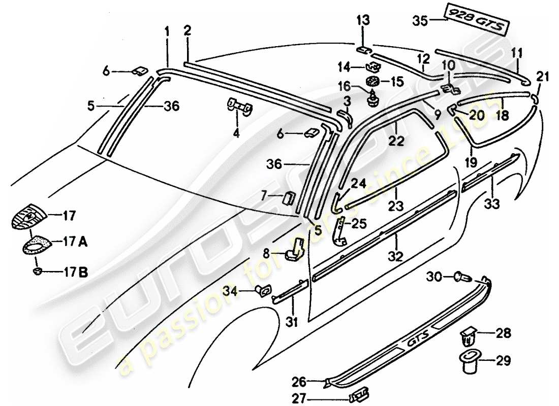 porsche 1993 (928) decorative moulding - exterior equipment part diagram