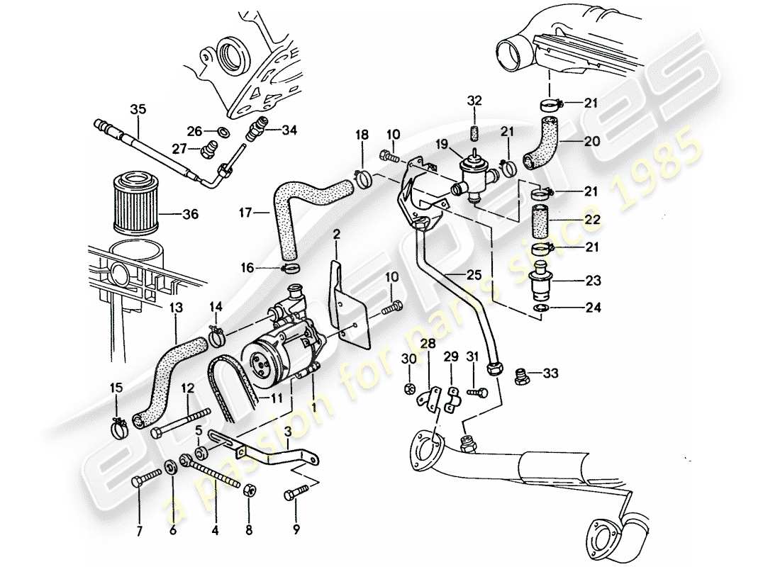 porsche 1993 (928) air injection - for vehicles with - catalyst part diagram