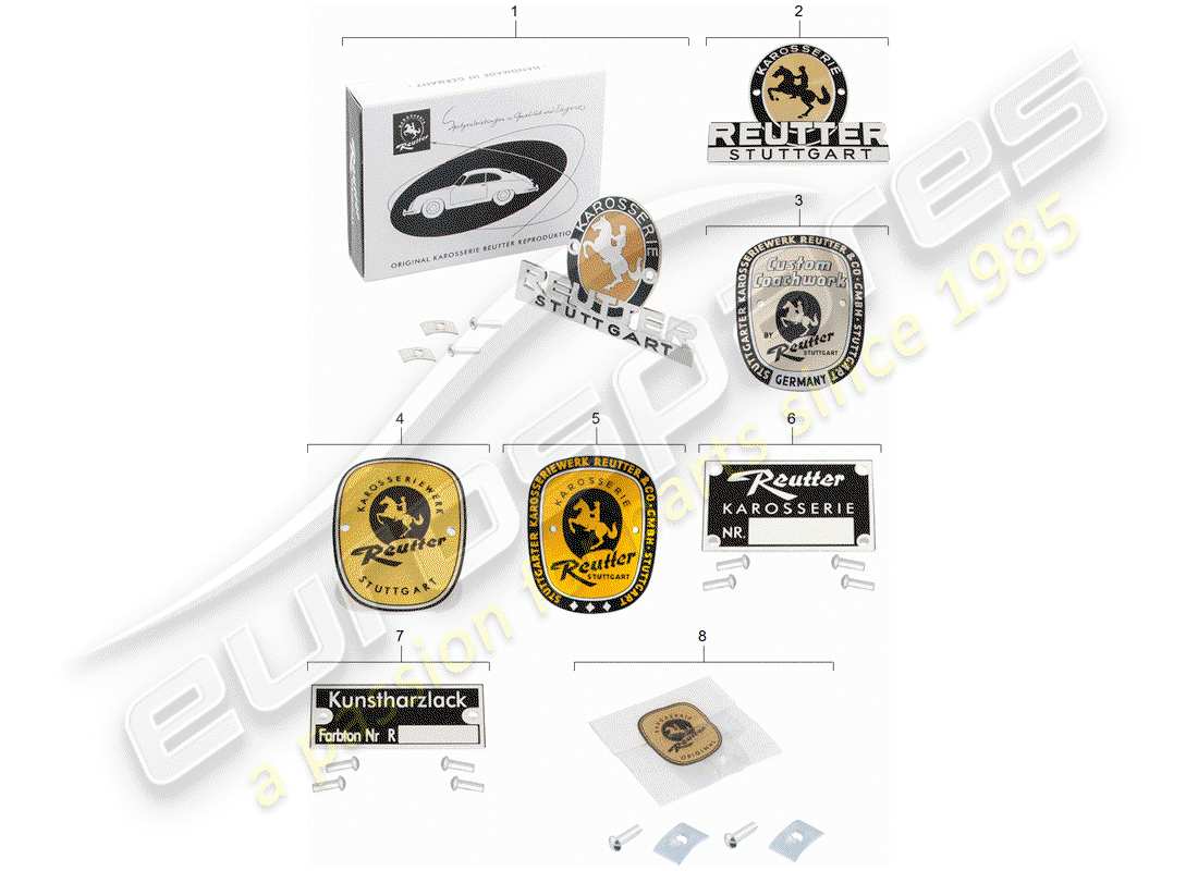 porsche classic accessories (1960) emblem - reutter parts diagram