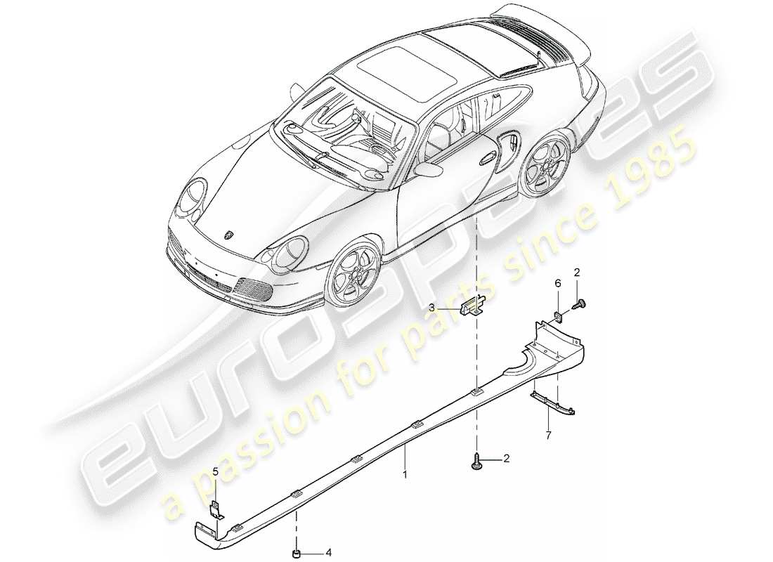 porsche 2004 (996 turbo / gt2) trim cover - sill - single parts part diagram