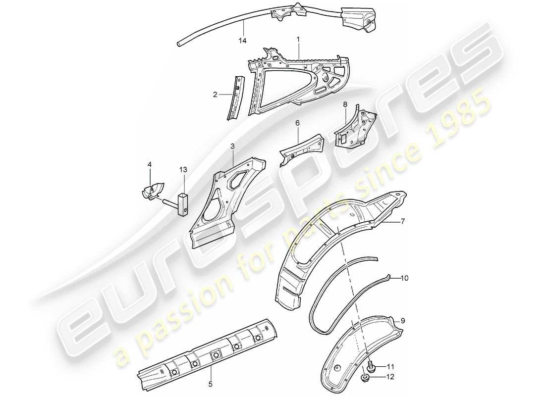 porsche 2004 (996 turbo / gt2) side panel part diagram