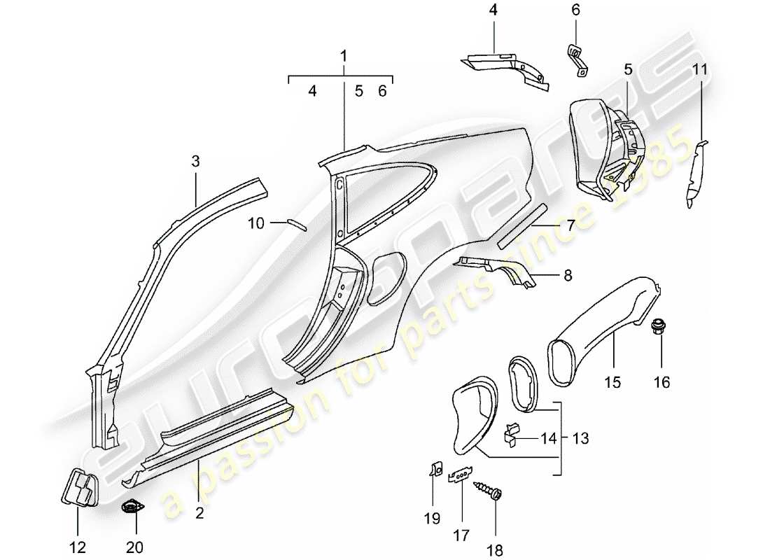 porsche 2004 (996 turbo / gt2) side panel part diagram